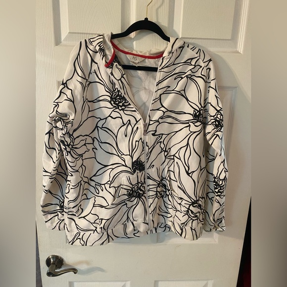 SOS Floral Black and White Ladies Zipper Jacket - Picture 1 of 7